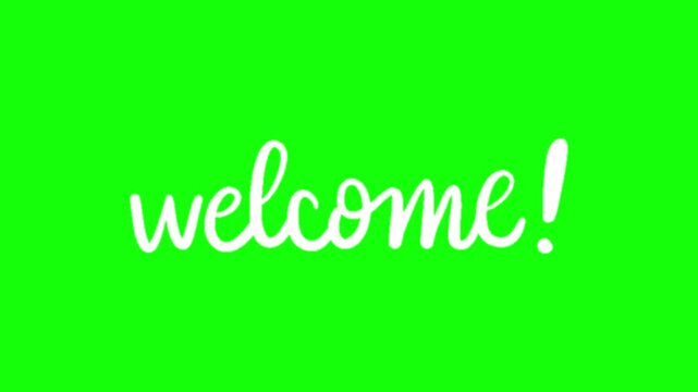 Animated welcome text typography in various styles on a green screen background for intro video