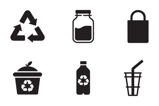 Recycling and eco friendly waste management glyph icon set