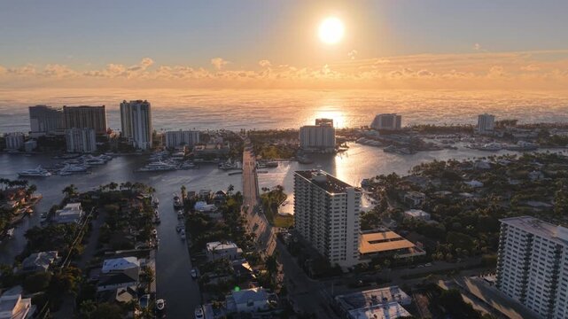 aerial pullout at sunrise fort lauderdale beach florida