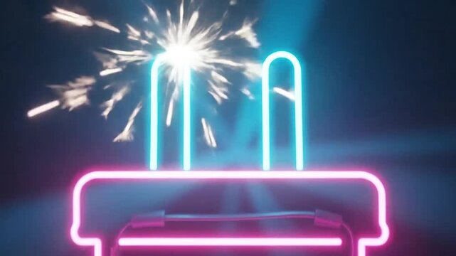 A glowing neon electrical plug icon shines against a dark background