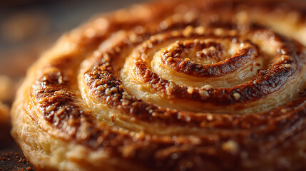 Fototapeta premium Freshly Baked Spiral Pastry with Golden Brown Layers and Texture