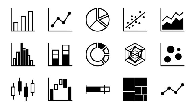Collection of data visualization charts and graphs icons