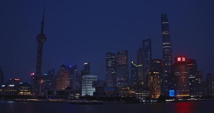 Stunning Shanghai Skyline at Night with Modern Skyscrapers and Lights