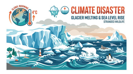 Arctic climate disaster melting glaciers and stranded wildlife © Surya