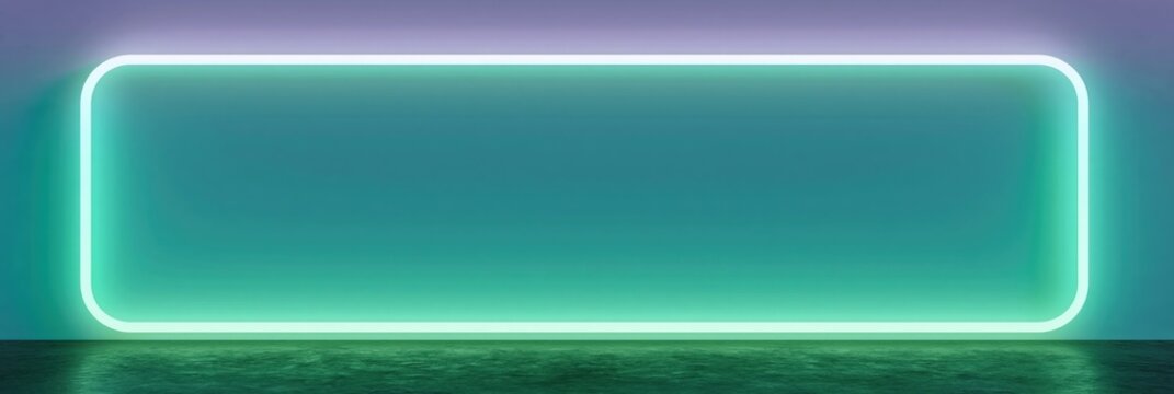 Long rounded neon frame wall with glowing mint border for modern banner background and display design