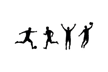 Obraz premium Football Pose Silhouette Set Minimal Black Sports Action Icons