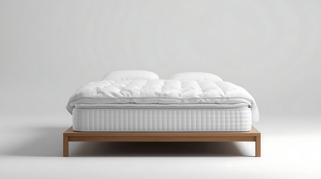 Minimalist bedroom interior with a comfortable bed and soft bedding.
