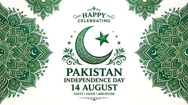 Happy pakistan independence day 14 august with mandala patterns