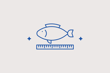 Fish size line icon for catch measurement restrictions. Precise vector illustration for legal angling rule guidelines. © HenryFord