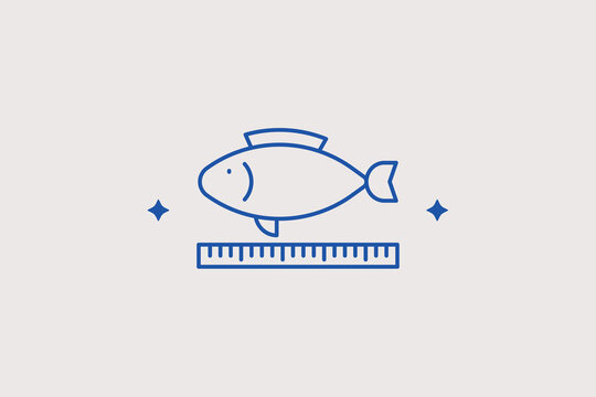 Fish size line icon for catch measurement restrictions. Precise vector illustration for legal angling rule guidelines.