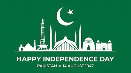 Naklejka premium Happy independence day pakistan 14 august skyline silhouette