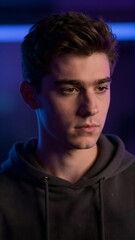 Fototapeta premium Man in Hoodie with Bokeh Background