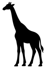 Fototapeta premium Vector silhouette of a giraffe standing tall with long neck and slender legs. Minimalist design symbolizing wildlife, safari, and African nature.