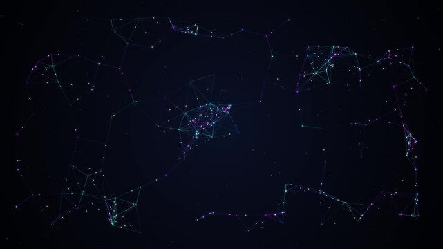 Abstract digital network connection with glowing dots and lines on dark background