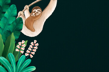 Fototapeta premium Cute sloths border background, animal illustration