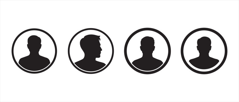 Set of human profile avatar icons. with black silhouettes in circles representing people user accounts and contact profile pictures for website or mobile application interface design.