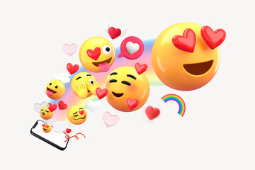 Naklejka premium 3D emoticons, social media engagement illustration