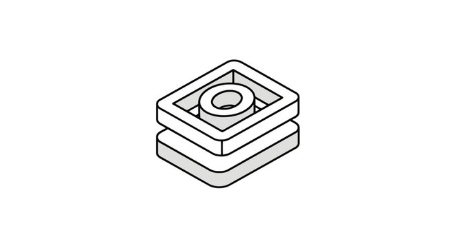 Minimalist isometric square block with central circle detail