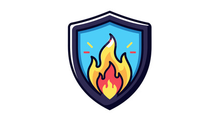 Fototapeta premium Cartoon Shield Icon With Burning Fire Flame Inside.