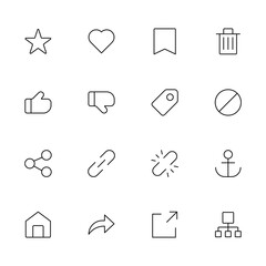 Fototapeta premium Universal line icons for interface design including web, mobile and business application symbols vector set