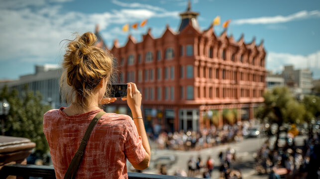 tourist taking photos of historic landmark
