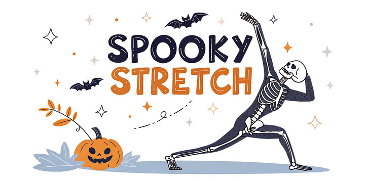 Spooky stretch halloween yoga event flyer isolated on transparent background for fitness fun