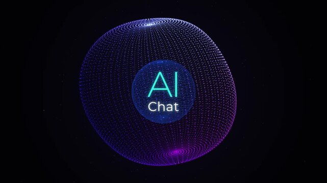 Abstract digital sphere with ai chat text, futuristic technology concept, 3d particle network background