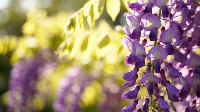 Macro Purple Wisteria Petals in Sunbeams