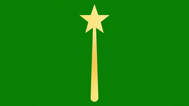 Golden magic wand icon with glowing star emitting particles on a solid chroma key green background