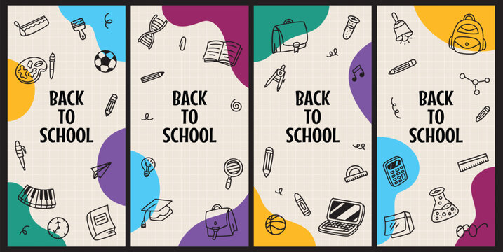 Set of hand drawn back to school element vector background