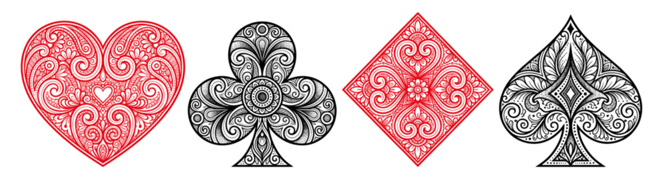 Playing card suit border with ornamental heart club diamond and spade