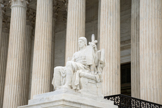Supreme Court institution of federal judicial branch. Supreme Court landmark of American democracy. Supreme Court building in Washington DC. Supreme Court facade of legal authority.