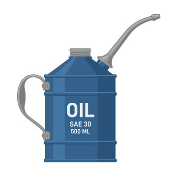 Industrial blue metal oil can with handle and long spout