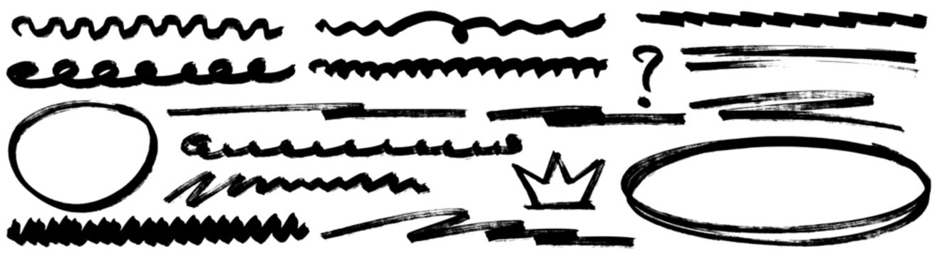 Hand drawn marker arrows and pencil highlights circle every bold line. Pen underlines and marker highlight arrow strokes add expressive underscore energy.