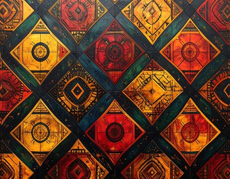 Vibrant Geometric Diamond Pattern Arranged in Colorful Textured Abstract Background