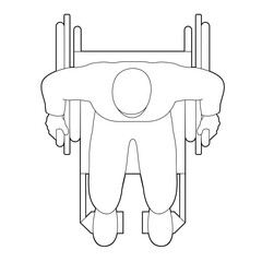 Person with disabilities in wheelchair top view for universal design concept. minimalist outline plan drawings for architectural style. black line art plan vector illustration. © SR