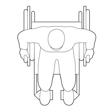 Person with disabilities in wheelchair top view for universal design concept. minimalist outline plan drawings for architectural style. black line art plan vector illustration.