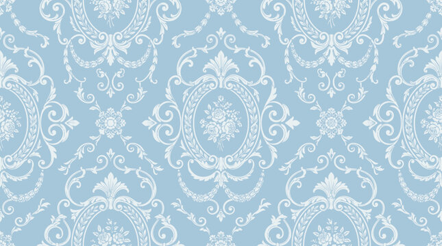 Elegant blue damask pattern texture for backgrounds and design projects.