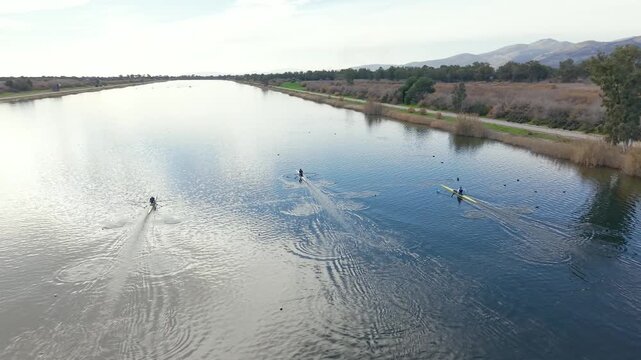 Rowers Training at Schinias Olympic Rowing Centre in Greece