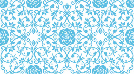 Intricate blue damask floral seamless pattern suitable for textiles and wallpapers. © bohey