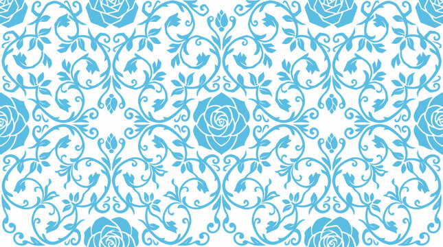 Intricate blue damask floral seamless pattern suitable for textiles and wallpapers.