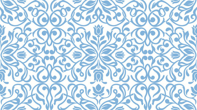 Blue Damask Pattern: Intricate Seamless Wallpaper Design.