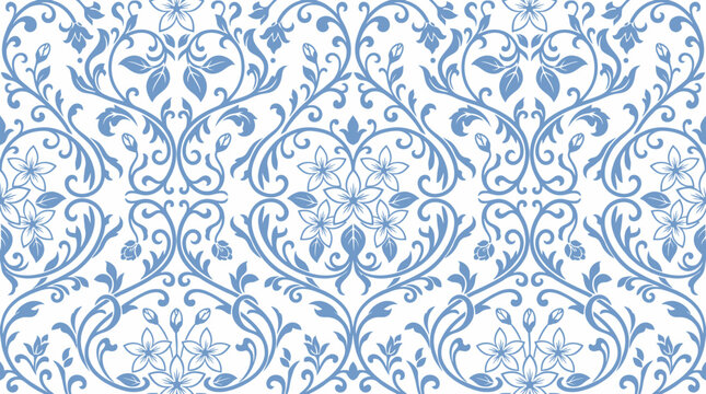 Intricate blue damask seamless pattern suitable as a decorative background.