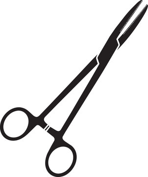 Surgical clamp black icon isolated on transparent background medical instrument for operations.