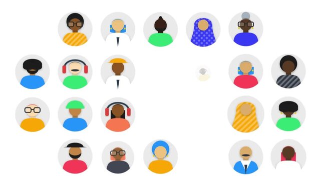 Set of diverse flat avatar icons representing people of various ethnicities and styles