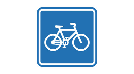 Fototapeta premium White Bicycle Icon on Blue Square Background, Cycling Symbol