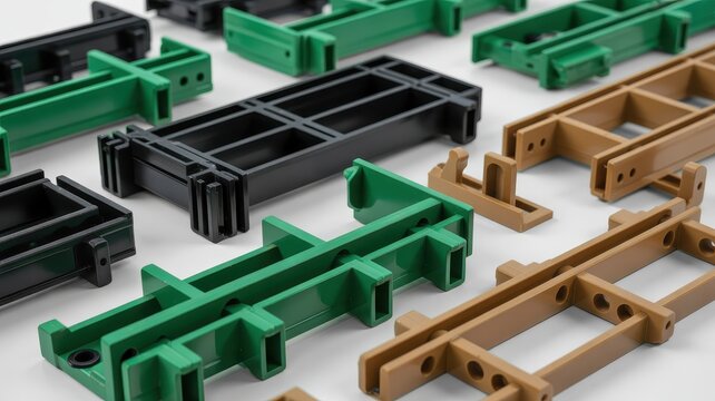 Industrial plastic modular component assembly parts isolated on white background