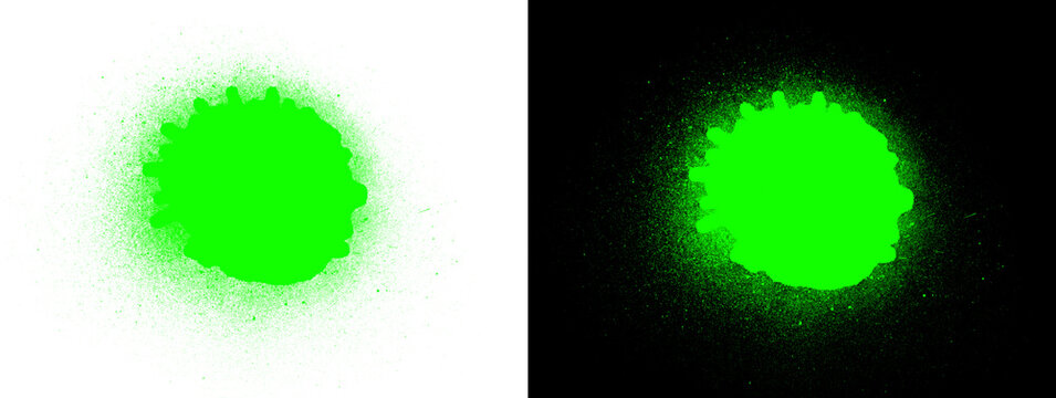 Green Jagged Frilly Glowing Circle on White and Black Background