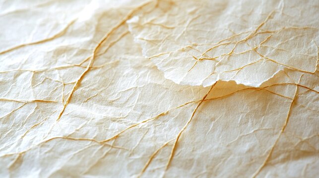 close up view of aged, wrinkled paper with a subtle yellowish brown hue, the fibrous nature of the paper is evident