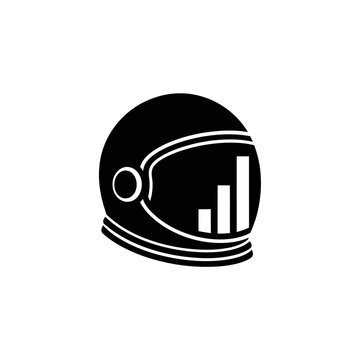 Black and white graphic of an astronaut helmet with a bar chart inside